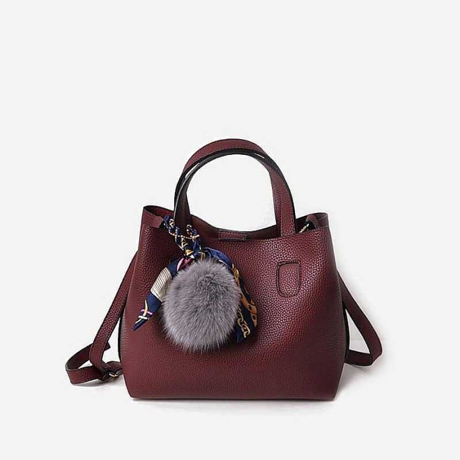 Sac Bandoulière Leather Shoulder Handbag With Pompom | Handbag