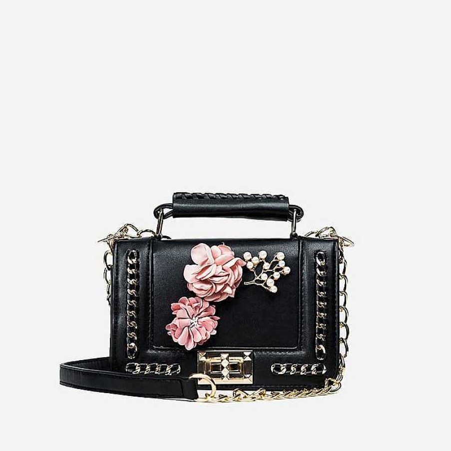 Sac Bandoulière Handbag With Floral Pattern And Shoulder Strap With Chains | Messenger Bag