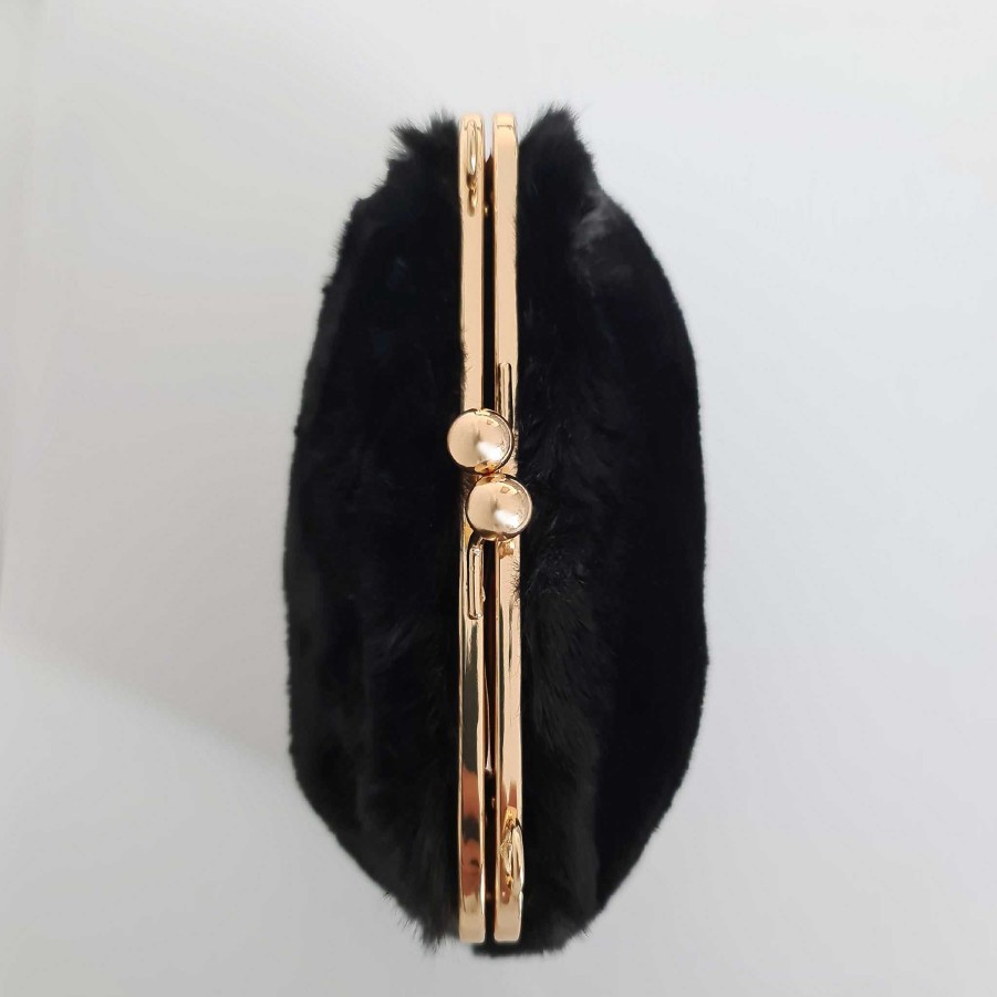 Sac Bandoulière Small Clic Clac Fur Bag With Golden Chain Shoulder Strap | Handbag